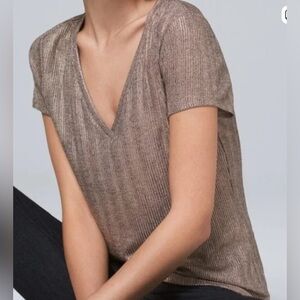 💕NWT White House Black Market Shimmering v  neck rose gold tee - sizes S, M